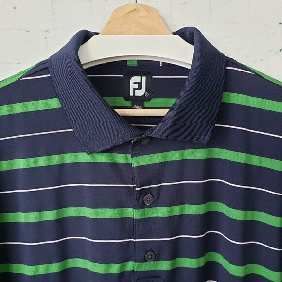 FootJoy Mens Polo Shirt XXL Green Blue Stripe Menifee Lakes Country Club Logo - Picture 2 of 7